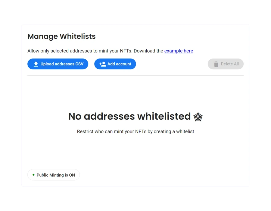 display of autominter whitelist manager